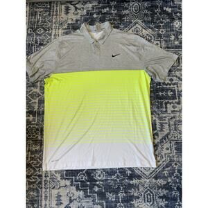 Nike Tiger Woods Polo Shirt Men XL Gray Neon Green Striped Golf Snap Buttons